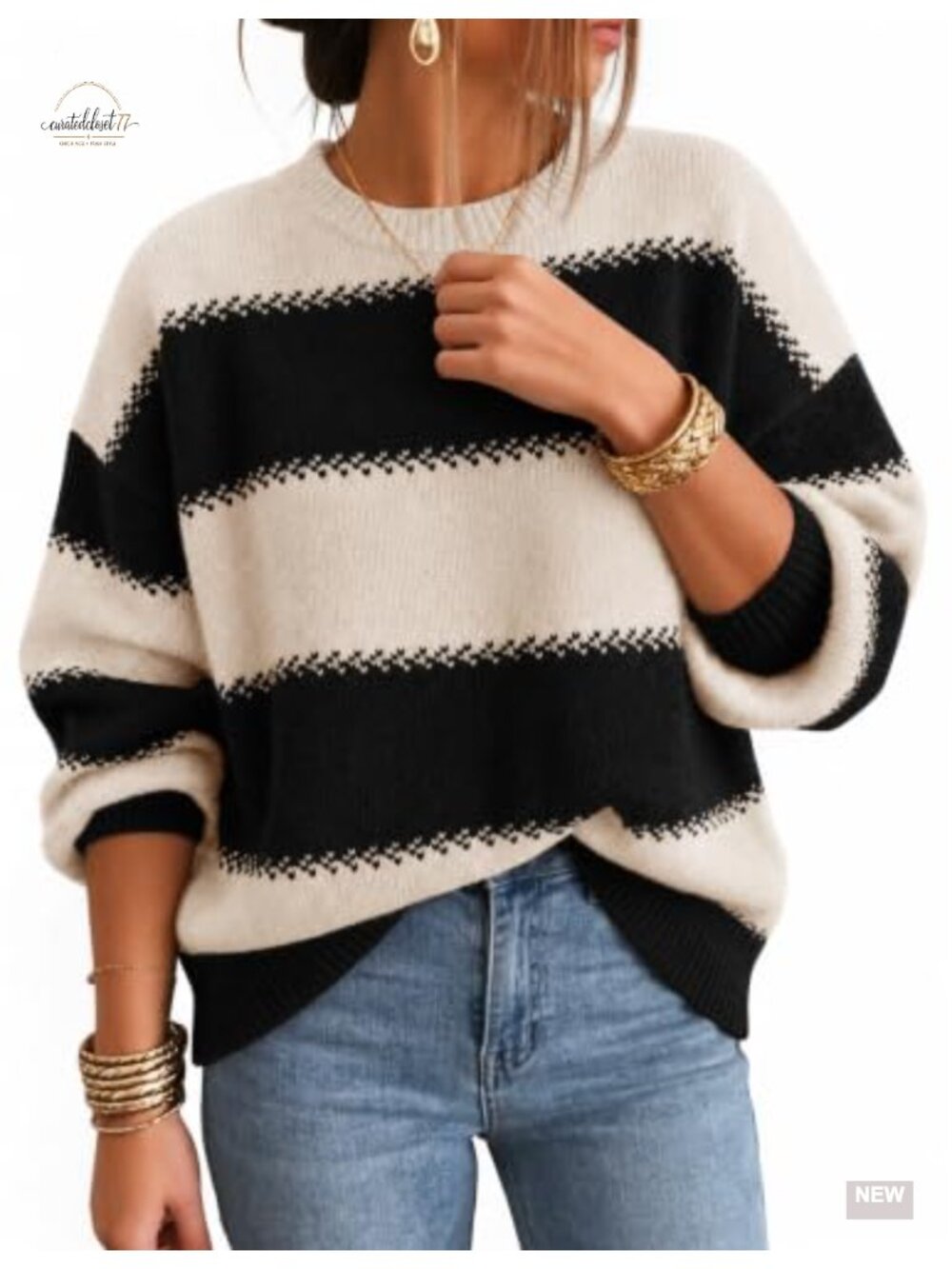 Oversized Striped Cozy Casual Long Sleeve Knit Sweater Pullover